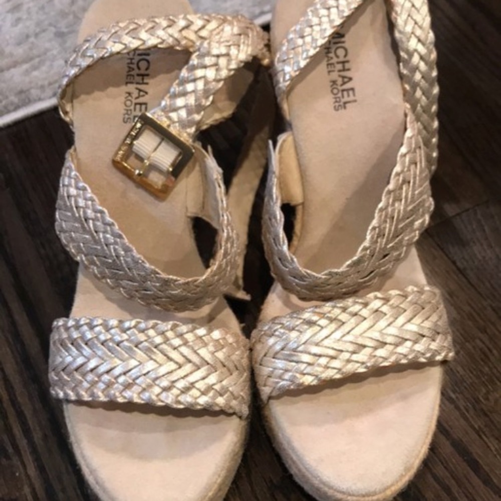 Michael Kors gold strappy wedge sandals